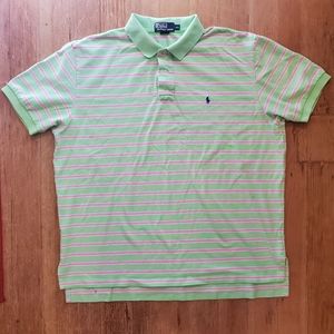 Green, White, and Pink Stripe Polo By Ralph Lauren XXL Navy Poloman